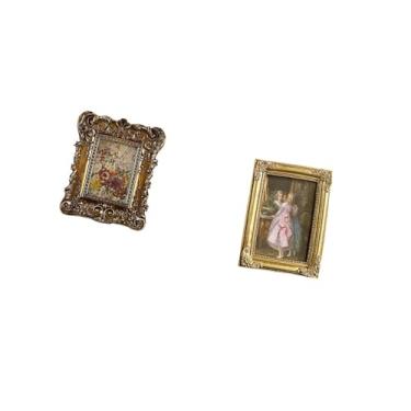 Imagem de Fenteer Moldura de Vidro Floral de Resina Esculpida à Mão, Porta-cartões, Porta-retratos Antigo para Mesa, Montagem Na Parede, Escritório, Dormitório, Decoraç