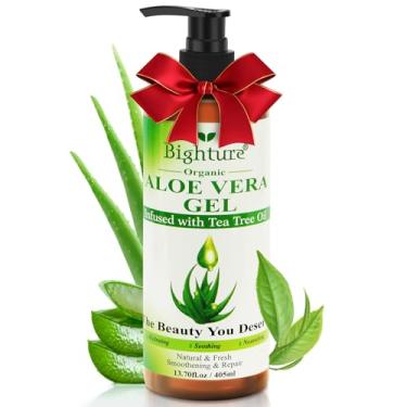 Imagem de BIGHTURE Gel De Aloe Vera Com Óleo Melaleuca Para Rosto, Pele, Cabelo, Alívio Queimaduras Solares, Orgânico 100% Puro Recém-Cortado, 13,7 Oz