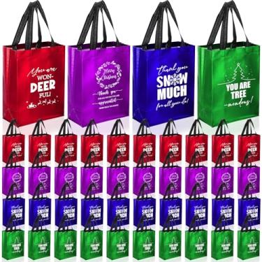 Imagem de Reginary 40 peças de sacolas de presente de agradecimento de Natal reutilizáveis, tamanho médio, não tecido, bolsa de presente de Natal brilhante com alça para escritório, equipe, colega de trabalho