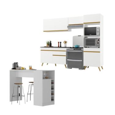 Imagem de Armário De Cozinha Compacta Com Mesa/bancada Veneza Multimóveis Mp2210 Branco/dourado Branco/dourado