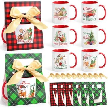 Imagem de LemonRoad 6 conjuntos de canecas de café de Natal com caixas de caneca 340 g xícaras de café de cerâmica Feliz Natal com caixas de presente fita para presente de festa de inauguração de casa de Natal