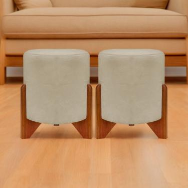 Imagem de Kit 2 Puffs Decorativo Redondo Confortável Para Sala Quarto Penteadeira Eloah Suede