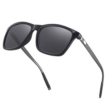 Imagem de Óculos de sol unissex HD polarizados vintage dobradiças de mola armação de alumínio para homens/mulheres, Cinza Blackgun