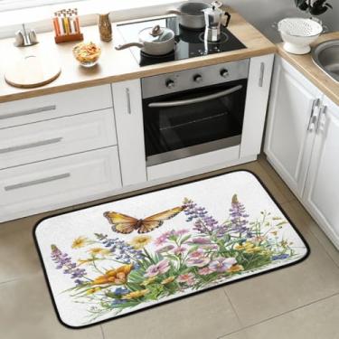 Imagem de Tapete de cozinha antiderrapante, lavável, antifadiga, macio, absorvente, tapete de cozinha, tapete de boas-vindas para cozinha, interior, entrada, pia, lavanderia, decoração de casa, flor simples