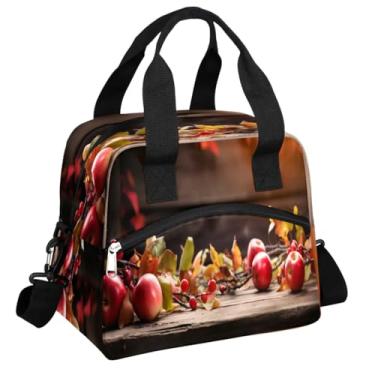 Imagem de hongjinglin Lancheira isolada para mulheres, homens, adultos, reutilizável, à prova d'água, à prova de vazamentos, frutas, maçã, outono, madeira, grande, refrigeradora, lancheira, bolsas, bolsas de