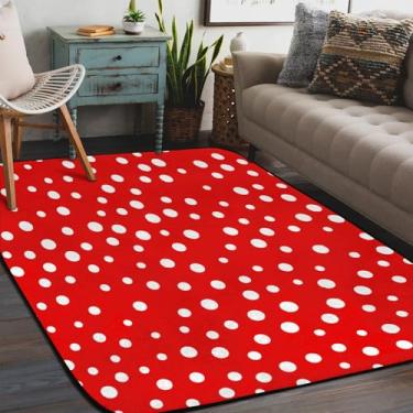 Imagem de Tapete de área para sala de estar, lavável à máquina, estampa de bolinhas, vermelho, antiderrapante, tapete macio para sala de estar, quarto, sala de jantar, berçário, cozinha, decoração de casa