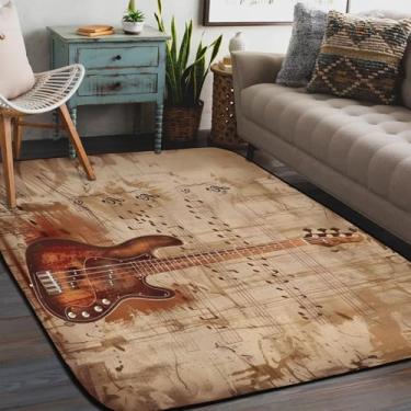 Imagem de Tapete de área para sala de estar, lavável à máquina, retrô, música, guitarra, antiderrapante, tapete macio para sala de estar, quarto, sala de jantar, berçário, cozinha, decoração de casa