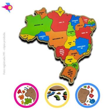 Imagem de Brinquedo Quebra Cabeça Mapa Do Brasil Infantil Em Madeira Geografia -