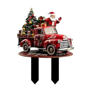 Imagem de KiBcsLic Placa de Natal para Jardim, Decoração Natalina, Enfeite de Jardim, Estaca de Jardim de 30cm com Caminhão do Papai Noel para Casa de Campo, Pátio e
