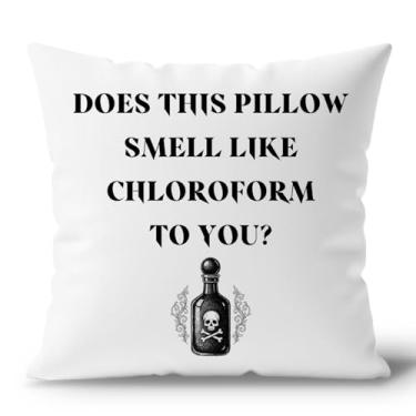 Imagem de DENDOFENGE Capas de almofada escuras engraçadas 45 x 45 cm, esta almofada tem cheiro de clorofórmio para você, capas góticas para decoração de casa, sofá, sala de estar