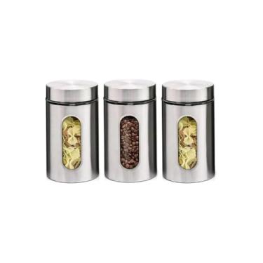 Imagem de Jogo 3 Potes para Mantimentos com Tampa Rosca, Vidro e Aço Inox, 635ml, 940ml, 1750ml