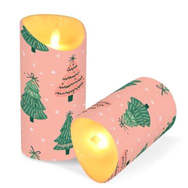 Imagem de Blueangle Pacote com 2 velas de árvore de Natal sem chamas com controle remoto e temporizador, velas LED cintilantes (7,6 cm x 9,9 cm) para decoração de casa, casamento, acampamento (806)