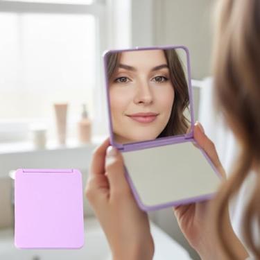 Imagem de Espelhos de mão duplos compactos e portáteis, espelho de maquiagem dobrável para viagem, espelhos de bolsa finos para viagens de escritório