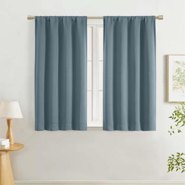 Imagem de Lecloud Cortinas azul pedra para quarto 113 cm de comprimento, 2 peças, cortinas de sala de estar com isolamento térmico, bolso de haste, cortinas de janela modernas para decoração de casa de fazenda
