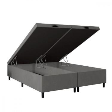 Imagem de Base Para Cama Box King Com Baú 192x203x35 Cinza Portobel Cinza
