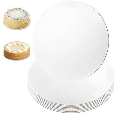 Imagem de Tábuas de bolo redondas de 20 cm, base de bolo descartável de classificação alimentar para festas de casamento, aniversário, pizza - pacote com 8