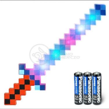 Imagem de Kit Brinquedo Espada Pixel Minecraft 58cm C/Som Luz+3 Pilhas