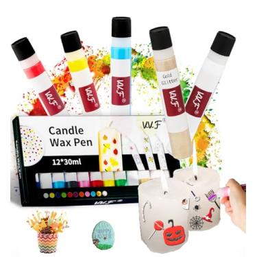 Imagem de VVF Conjunto de canetas de cera de vela – 12 cores vibrantes com glitter para kit divertido de pintura de velas, fabricação de velas, artesanato, decorações de férias e festas