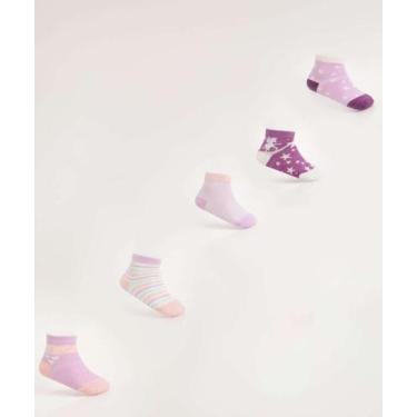Imagem de Kit 5 Meias Infantil Jacquard Marisa-19193, Rosa, Roxo, 19/23