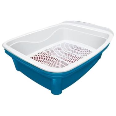 Imagem de Caixa de Areia Higiênica para Gatos com Sistema de Peneira, 3 Peças, Azul, Polipropileno, 37,5x48x16cm