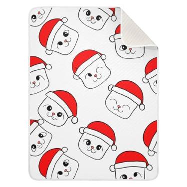 Imagem de Wassud Gatos com chapéu de Natal, cobertor de bebê para meninos e meninas, macio para bebês e recém-nascidos, cobertor aconchegante de algodão essencial para berçário, viagem, berço, carrinho 76 x 101