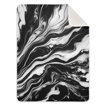 Imagem de WELLDAY Cobertor de bebê para meninos e meninas - Cobertores de bebê com textura de mármore preto e branco, cobertores macios e respiráveis para berçário, 76 x 101 cm