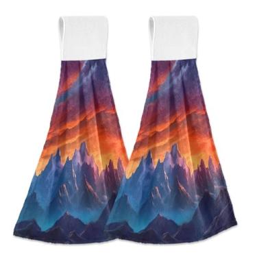 Imagem de Wassud Toalhas de mão penduradas para cozinha, pacote com 2, pintura a óleo super macia (2) toalhas de banheiro com laços de adesivo mágico, toalha de secagem rápida altamente absorvente para banho