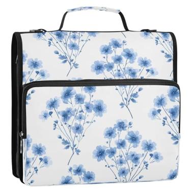 Imagem de CEBUGI Fichário de 3 anéis com zíper com alça de ombro, pasta de arquivo expansível de 3,8 cm, anéis D, para escola, escritório, buquê azul retrô