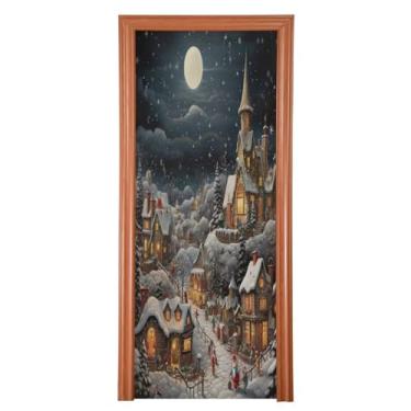 Imagem de Wassud Capa de porta de véspera de Natal decorações de porta de Halloween faixa interna externa decoração de casa grande decoração de porta da frente 89 cm x 200 cm