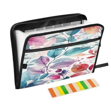 Imagem de Wassud Pasta organizadora de arquivos de papel A4 com folhas de outono com etiquetas, pasta de arquivo expansível, 13 bolsos
