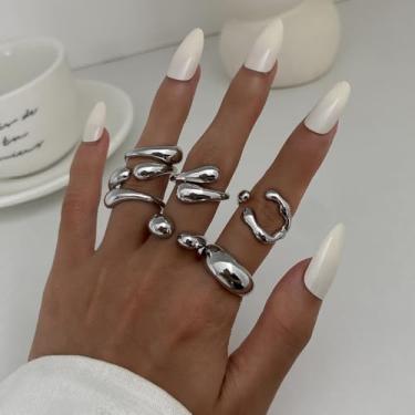 Imagem de Conjunto de anéis empilháveis ajustáveis para mulheres, anéis empilháveis estilo boêmio, modernos e ajustáveis, presentes de Natal, presentes de amizade para mulheres, dia dos namorados, Medium, Latão
