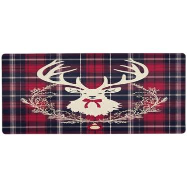 Imagem de Wassud Fundo xadrez com mouse pad de veado para jogos com base de borracha antiderrapante, mouse pad longo com borda costurada, almofada grande à prova d'água para escritório, casa, 89,9 cm x 39,9 cm