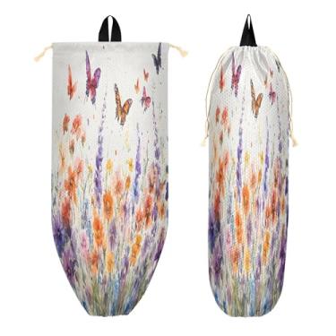 Imagem de xigua Suporte de parede de plástico de flores silvestres coloridas com cordão 1 pacote, organizador de sacolas de compras reutilizável para bolsas, meias, roupas íntimas e gravatas