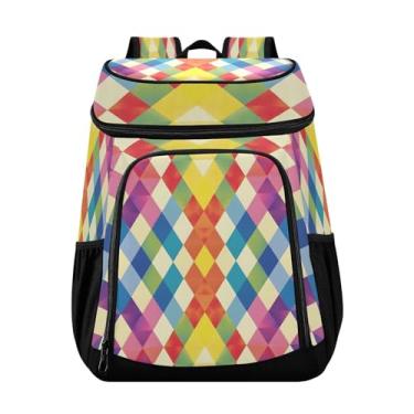 Imagem de CEBUGI Mochila térmica de tabuleiro de xadrez arco-íris, impermeável, à prova de vazamento, bolsa térmica, lancheira para praia, pesca, acampamento, piquenique, 36 latas