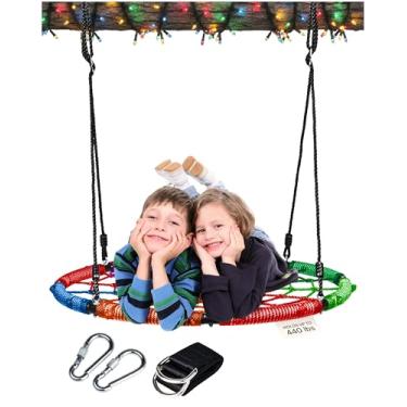 Imagem de PLAYVIBE Spider Web Tree Swing - 40 in Multicolor Saucer Swing - 440 lb Capacity with Hanging Straps & Carabiners - Weather-Resistant Outdoor Play for Kids & Toddlers - Fits Trees, Playsets & Gyms