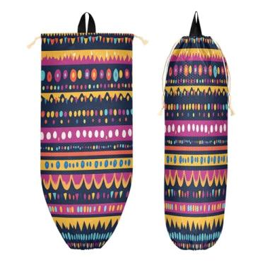 Imagem de xigua Suporte de parede para saco de plástico com listras coloridas com cordão, 1 pacote, reutilizável para decoração organizadora de sacolas de compras, meias, roupas íntimas e gravatas