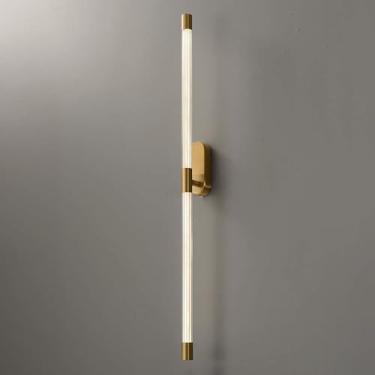 Imagem de Luminária de parede em tubo acrílico, estilo minimalista, 3000K, LED, giratória 360°, para banheiro, com espelho, arandelas de parede em metal dourado (pequenas)