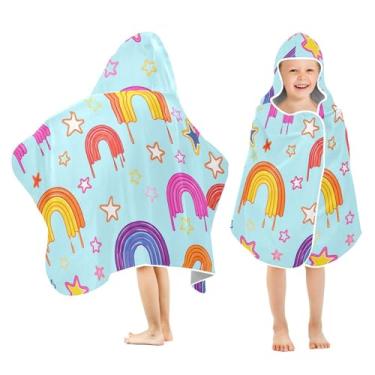 Imagem de Burbuja Toalha de banho colorida com capuz arco-íris derretido para crianças, toalha de praia de pelúcia macia absorvente para meninas e meninos 3-10 anos, 61 x 127 cm