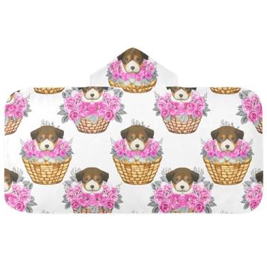 Imagem de Burbuja Toalha de banho com capuz de laço rosa para crianças, toalha de praia de pelúcia macia absorvente para chá de meninas e meninos 3-10 anos, 61 x 127 cm