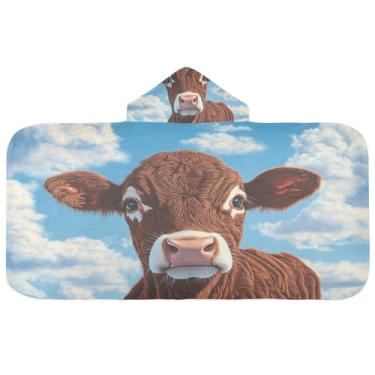 Imagem de Burbuja Toalha de banho com capuz de vaca para crianças, toalha de praia de pelúcia absorvente macia para meninas e meninos 3-10 anos, 61 x 127 cm