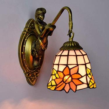 Imagem de Luminária de parede vintage estilo Tiffany, 15 cm, estilo pastoral, com vitral e base em formato de deusa, ideal para cabeceira, quarto, sala de estar e corredor, soquete E27, modelo girasso