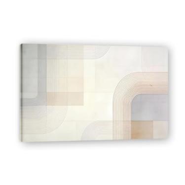 Imagem de Simplicidade linear Arte em tela minimalista: Serenidade tons neutros grande área em branco para decoração de espaço calmo 80 x 120 cm emoldurada