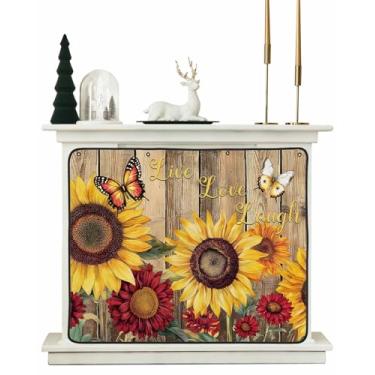 Imagem de Onekaccu Capa de lareira de madeira marrom girassol decorativa, flores vintage borboleta capa magnética para lareira cobertor de lareira isolamento lareira rolha economiza energia 99 cm L x 81 cm A