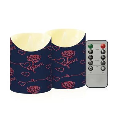 Imagem de Wassud Pacote com 2 velas sem chama de rosas dos namorados com controle remoto, velas realistas cintilantes com temporizador, velas decorativas para Natal, casamento, festa, decoração de casa pequena