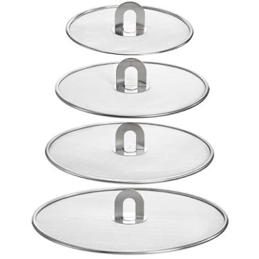 Imagem de Pacote com 4 telas para cozinhar – Protetor contra respingos de gordura de aço inoxidável para frigideira, sem bagunça de óleo de cozinha, sem queimaduras, tampas de malha ultra fina (20 cm, 25 cm, 29