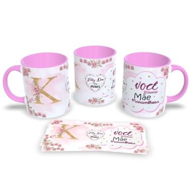 Imagem de Caneca de Porcelana Com Alça e Interior Rosa Estampa Alfabeto das Mães (K)