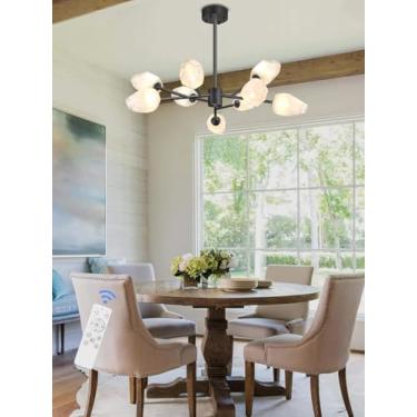 Imagem de Lustre retrô Sputnik dourado com 15 lâmpadas, luminária de sala de estar com cúpula de vidro, luminária pendente estilo meados do século XX com globo de vidro, ideal para sala de jantar, qua