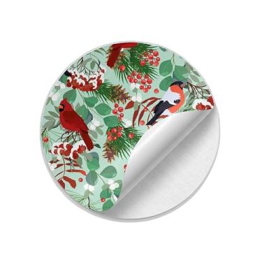 Imagem de Adesivos Redondos Natalinos 25 Unidades com Estampa de Galhos e Pássaros - Tamanho 30x30cm
