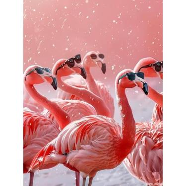 Imagem de UPABLUNSO 5D DIY bandos de flamingos na neve arte diamante pontos de diamante broca completa para decoração de parede de casa kit de pintura de diamante flamingo para adultos arte de pedras 30,5 x