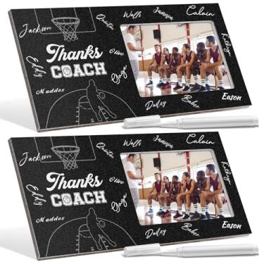 Imagem de Blosssound Porta-retrato esportivo com caneta Thanks Coach Gifts com caneta, porta-retrato de 10 x 15 cm, decoração de madeira para apreciação de treinadores (2, basquete)